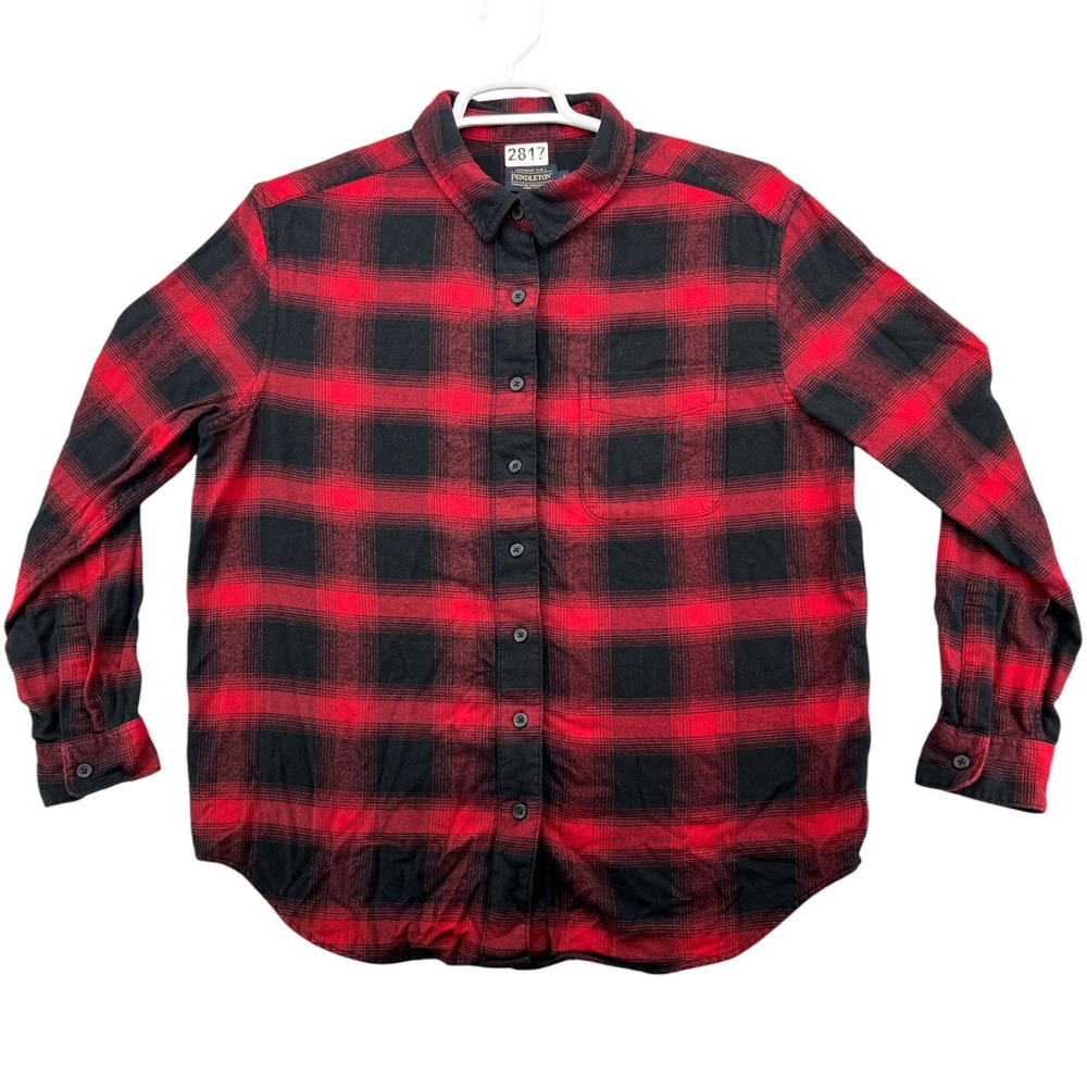 Pendleton Womens Red Black Buffalo Plaid Flannel Shirt Cotton Size L TM489-69787
